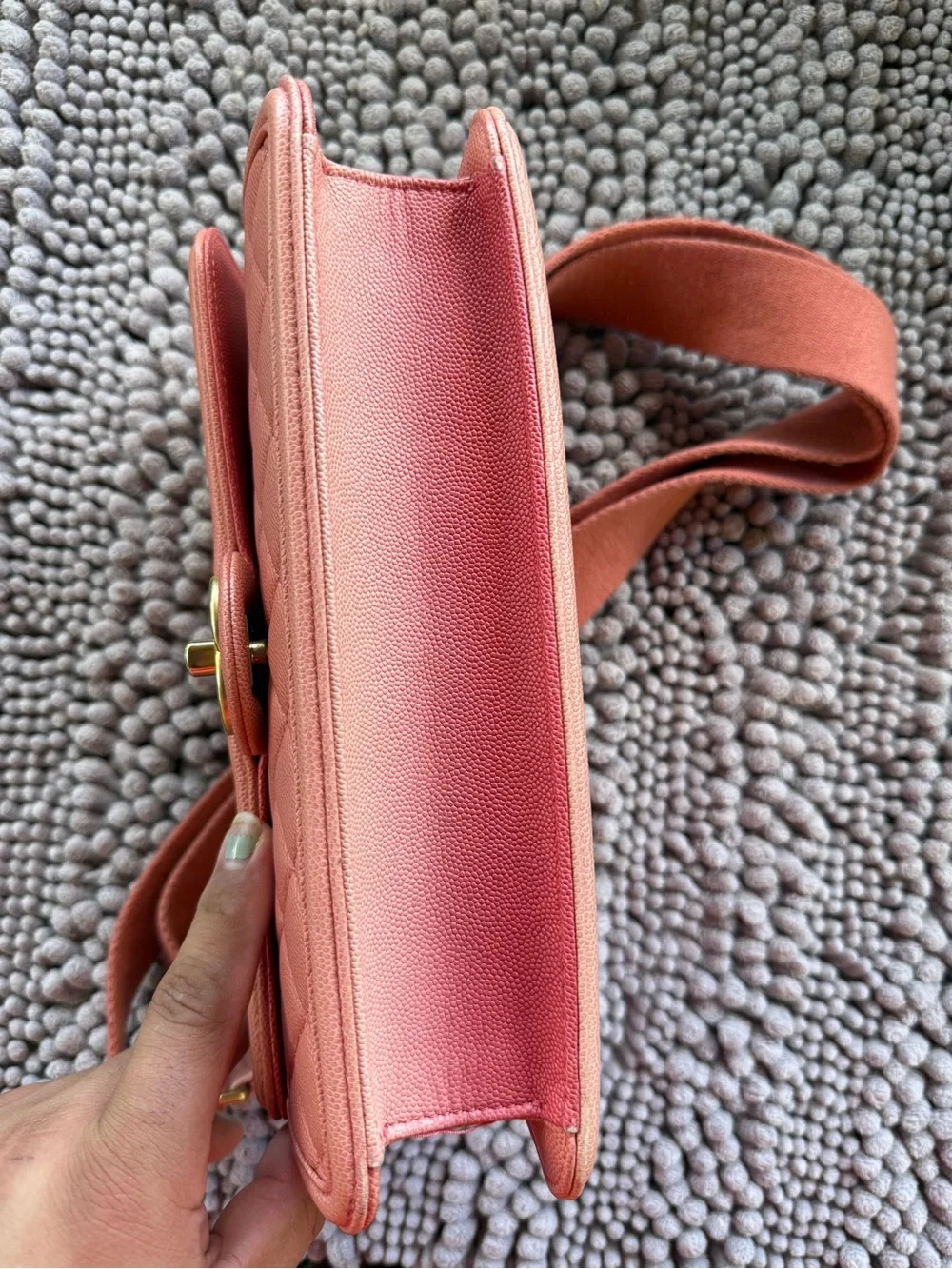 CHANEL “Sunrise by the sea” Quilted Crossbody Bag, Coral Pink with Gold Hardware